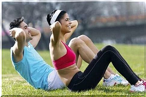 Couple exercising.