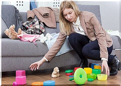 Woman cleaning children's toys