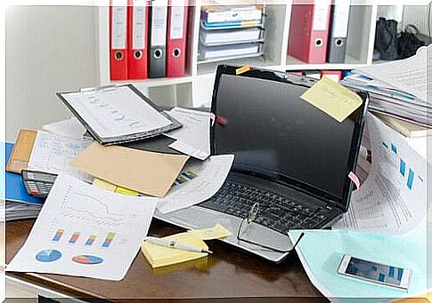 A cluttered desk