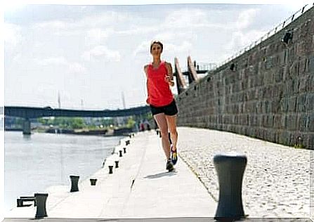 A woman jogging