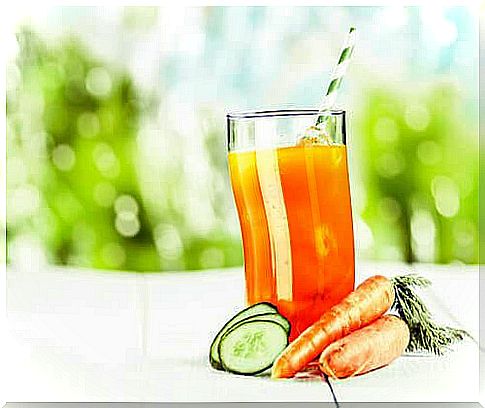 Juice with carrot, apple, orange and cucumber